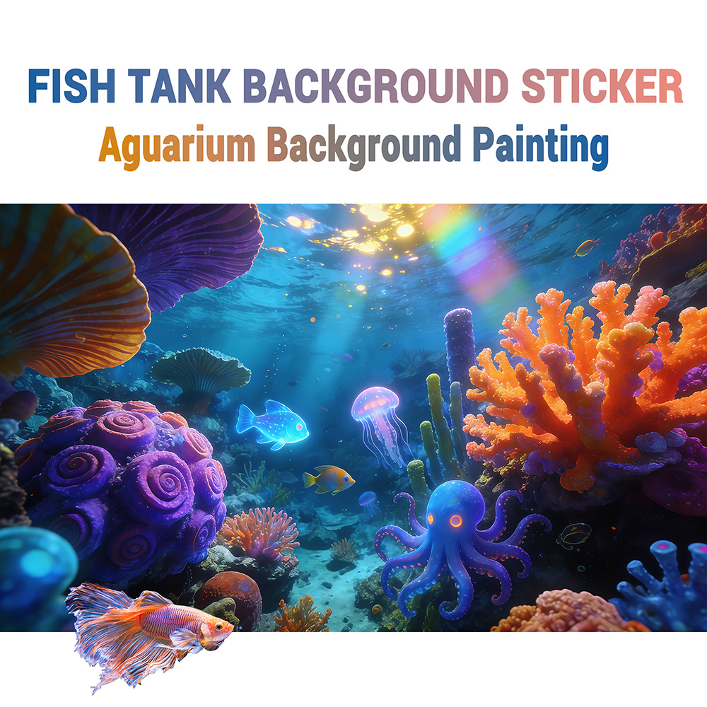 Aquarium Fish Rainbow - โลกใต้น้ำภายใต้แสงสายรุ้ง สติ๊กเกอร์ติดตู้ปลา ของตกแต่งภูมิทัศน์ตู้ปลา ของประดับตกแต่งตู้ปลา