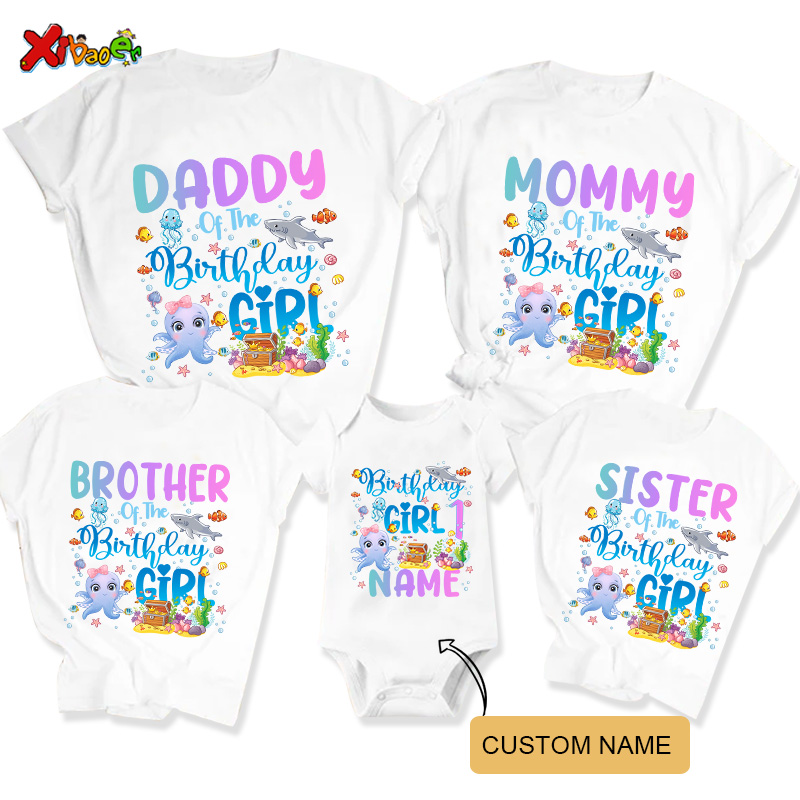 Aquarium Fish And Name - สัตว์ทะเลครอบครัวชุดวันเกิดสาว T เสื้อเสื้อวันเกิดปลา Octopus Crab Custom