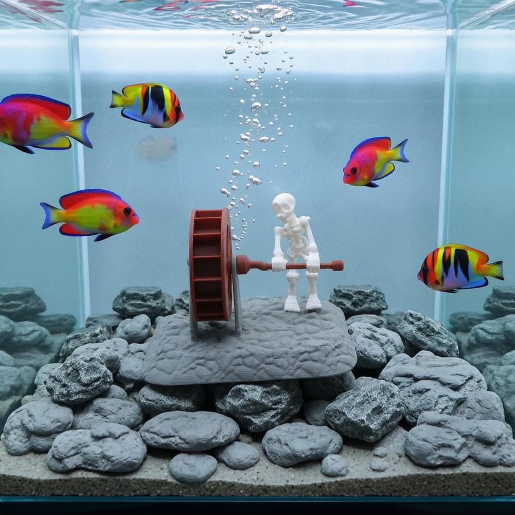 Aquarium Fish Unique - ของตกแต่งโครงกระดูกในตู้ปลา ของตกแต่งตู้ปลา ของตกแต่งโครงกระดูกแบบกังหันน้ำสำหรับตู้ปลา ของประดับตกแต่งรูปหัวกะโหลกสุดหลอน ของตกแต่งตู้ปลาที่ไม่เหมือนใคร