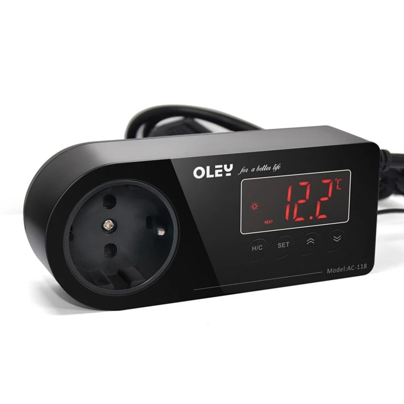 Aquarium Thermometer - EU Plug เทอร์โมคอนโทรลเลอร์อุณหภูมิแบบดิจิตอลสําหรับตู้ปลาสัตว์เลื้อยคลาน NTC Sensor AC-118