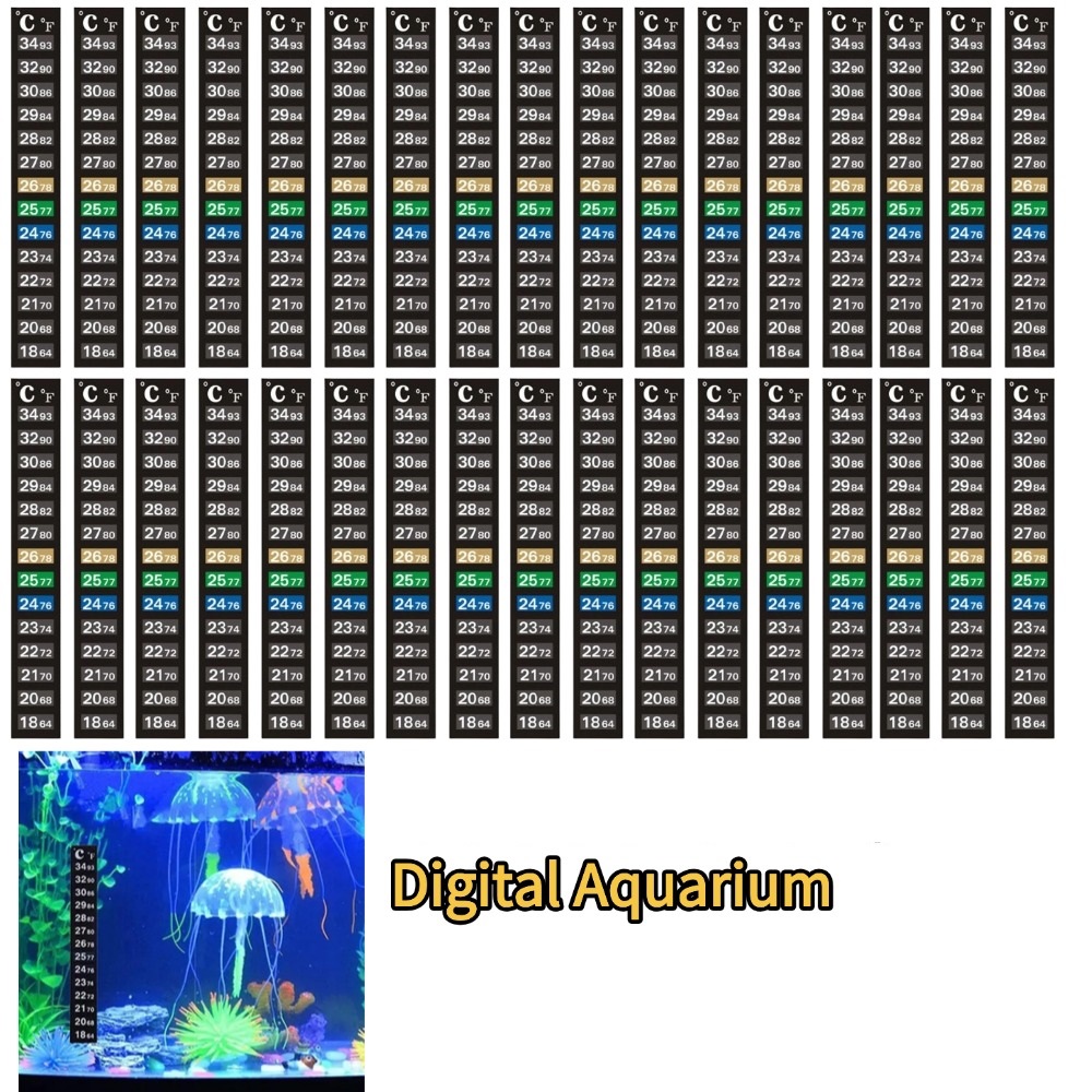 Aquarium Thermometer - เทอร์โมมิเตอร์แบบติดตู้ปลา ดิจิตอล 1/5 ชิ้น แบบแถบ วัดอุณหภูมิได้สองหน่วย