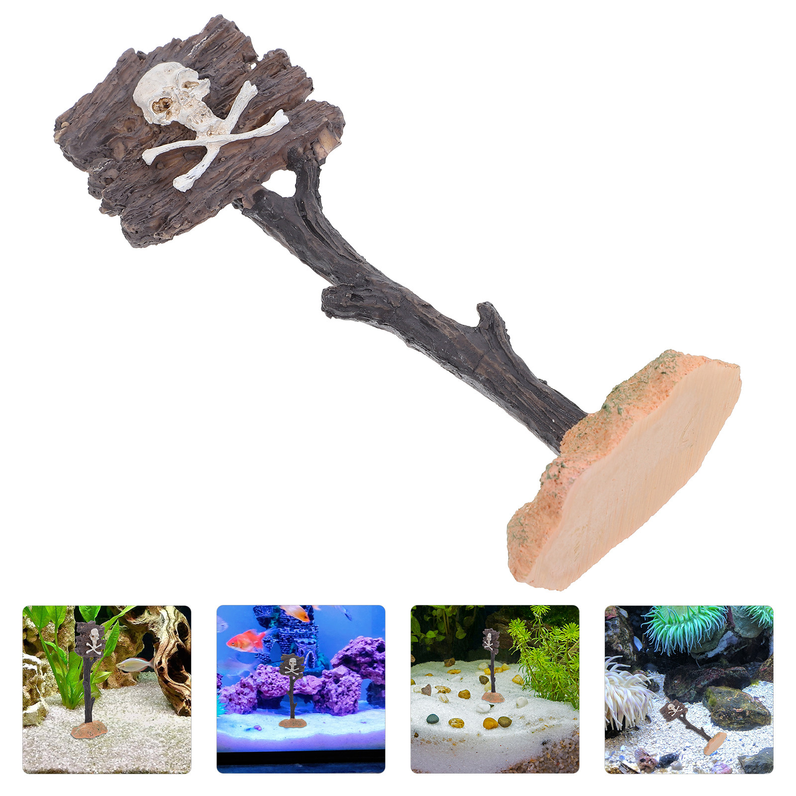 Aquarium Fish Unique - ป้ายเตือนรูปหัวกะโหลก ของตกแต่งเรซิ่นสำหรับตู้ปลา ตกแต่งภูมิทัศน์ตู้ปลา ดีไซน์ไม่ซ้ำใคร วัสดุทนทาน ของตกแต่งตู้ปลา