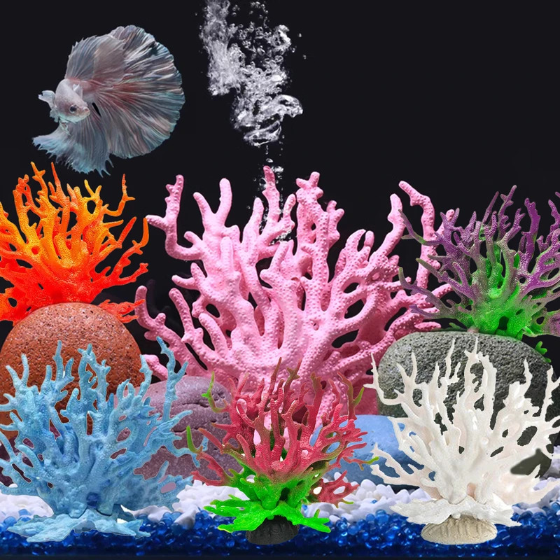 Aquarium Fish Colour - ตู้ปลาปะการังจำลองประดิษฐ์ปลอมปะการังถังปลาพืชตกแต่งภูมิทัศน์หลายสีอุปกรณ์ตกแต่งตู้ปลา