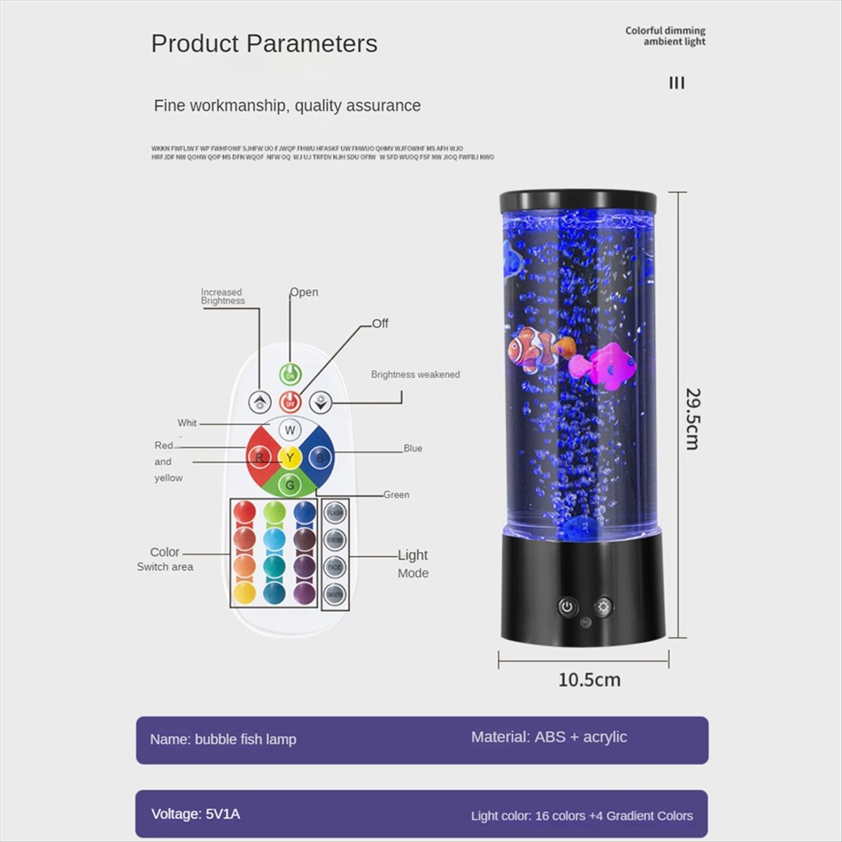Aquarium Fish Colour - โคมไฟปลา A99Z มินิ RGB แบบฟองอากาศ พร้อมรีโมทคอนโทรล